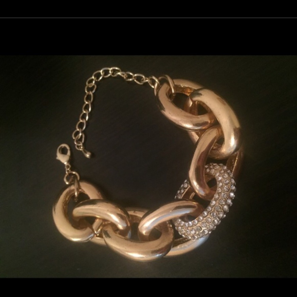 Leslie Danzis Pave Crystal & Co 14k gold plated chain link bracelet - Picture 3 of 4